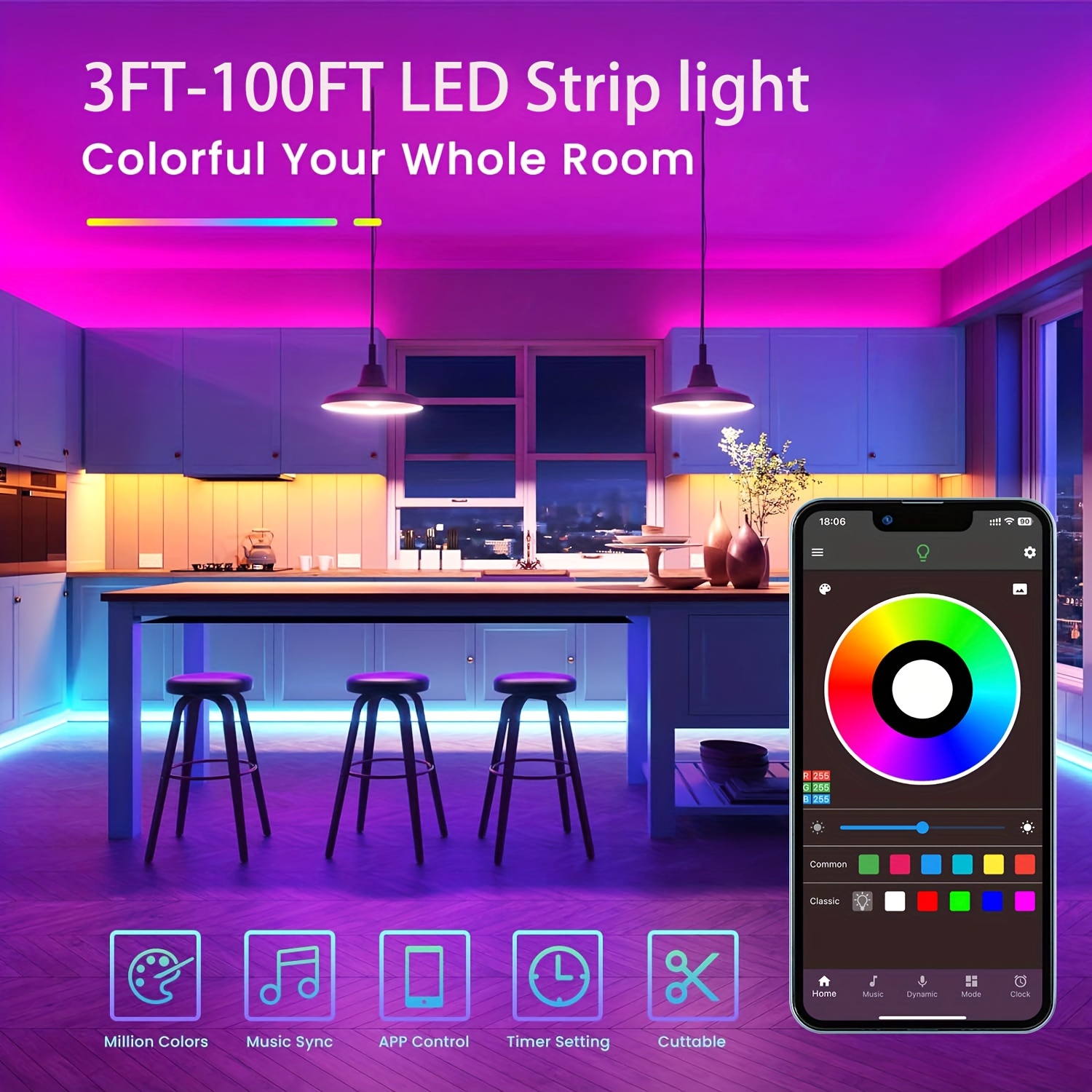 Bj 5vrgb Bedroom Led Light Music Synchronized Rgb Led Light Temu