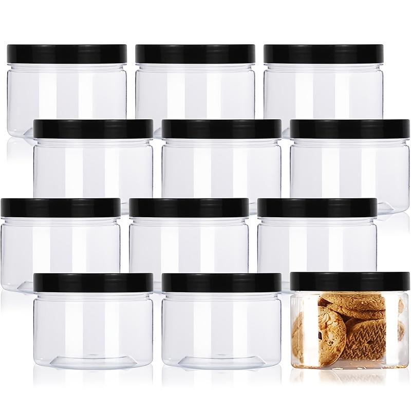 

12-pack 8oz Round Transparent Plastic Jars With Black , Unscented Cosmetic Containers For Lotion, Creams, Ointments, Body Wash, Makeup, Travel Storage