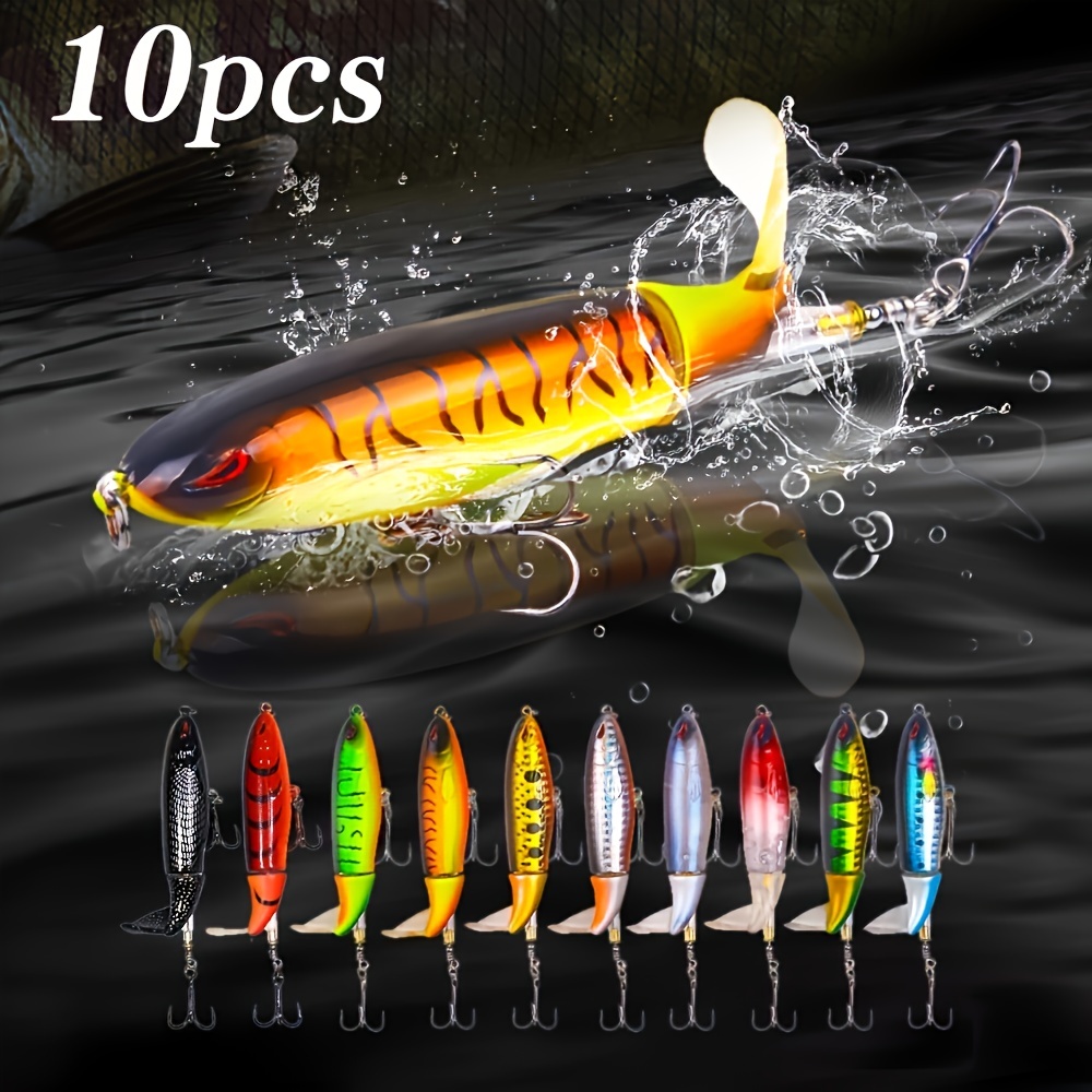 

10pcs Dynamic Topwater Fishing Lure Kit With Lifelike Swiveling Tail - Vibrant, Realistic Bait For Freshwater & Saltwater Angling