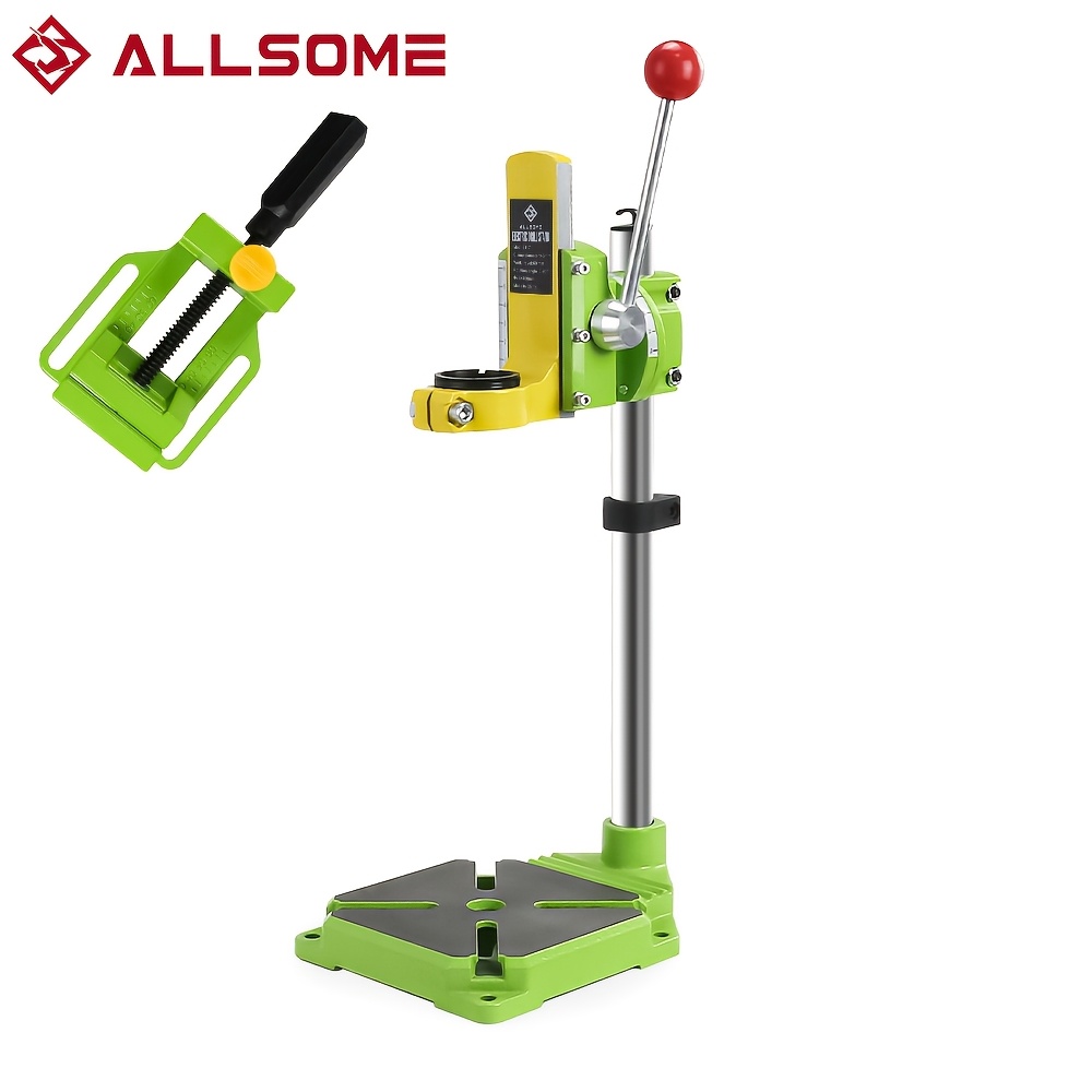 Image of Allsome Drill Press Stand And Aluminum Vise Set - 2pcs Professional Accessory Kit For Mini Electric Drill And Rotary Tool, Accurate Benchtop Drilling Station With Clamp For Wood And Metal Projects