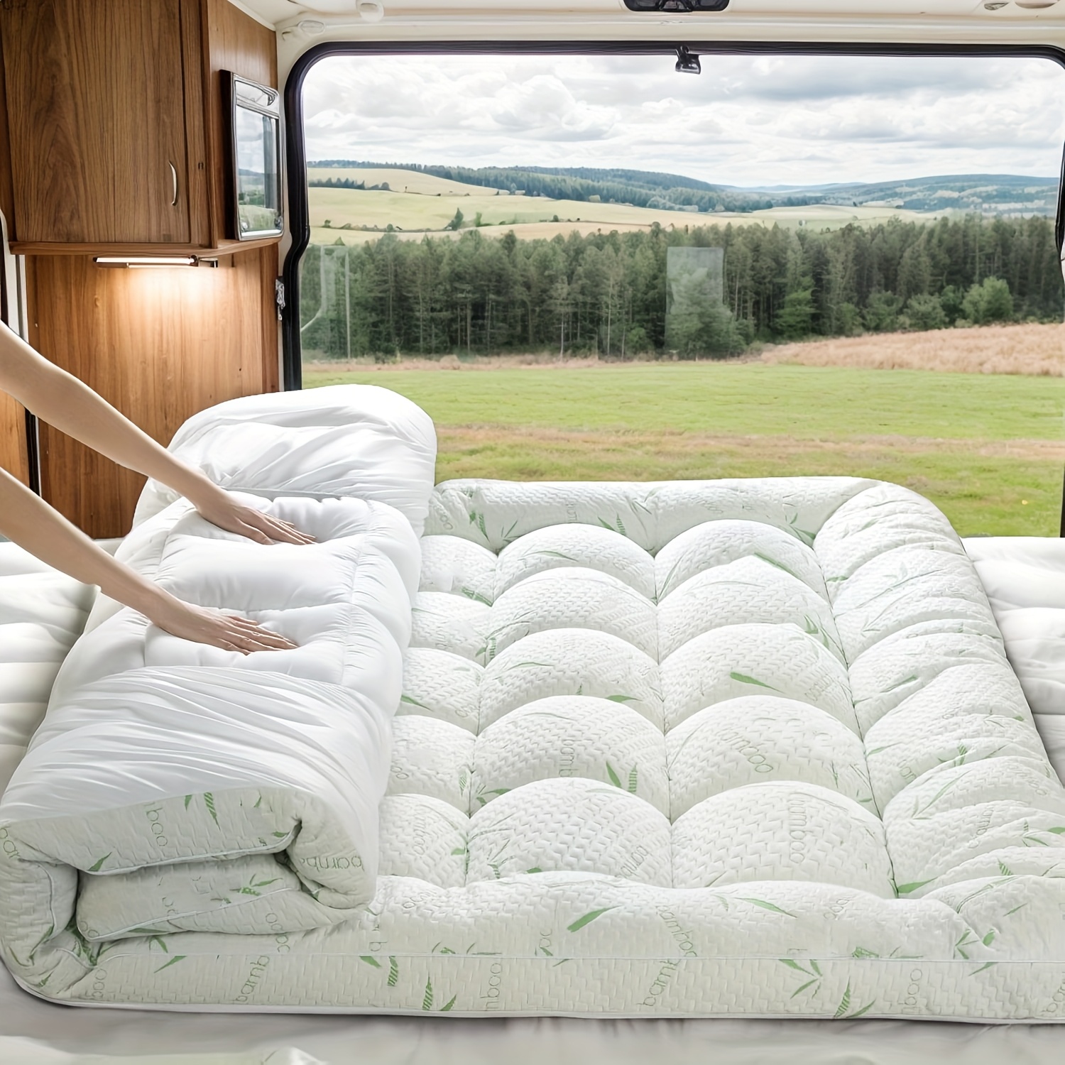 TEMU Cooling Suv Rv Car Mattress Topper, Viscose Made From Bamboo Extra Thick Cooling Mattress Pad 8-21" Deep Down Alternative Fill Mattress Protector Pillow Top Mattress Cover