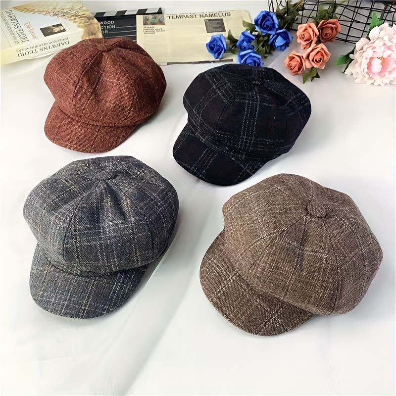 vintage inspired british newsboy cap for teen boys lightweight plaid beret hat for autumn winter   back to school casual wear