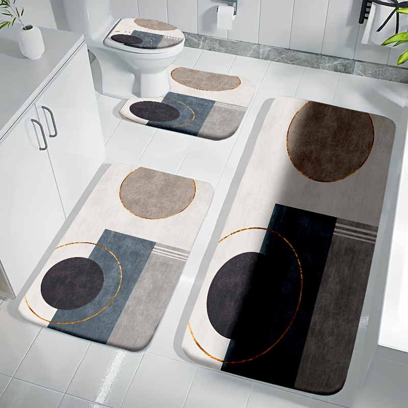 E-shop 4-teiliges Set Anti-Rutsch-Matten, Moderne Badezimmer Teppiche mit einfachem geometrischem Muster - Elegantes Design, Verbessert Ihr