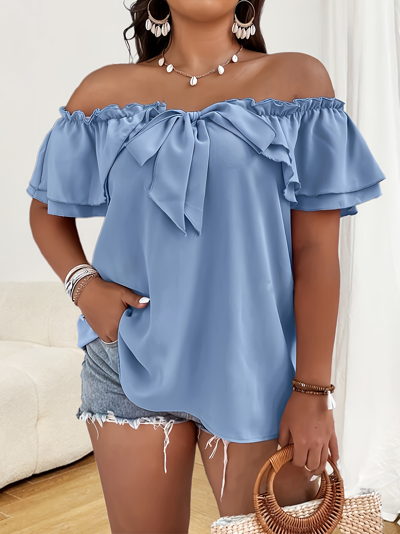 Off the shoulder ruffle top plus size shop