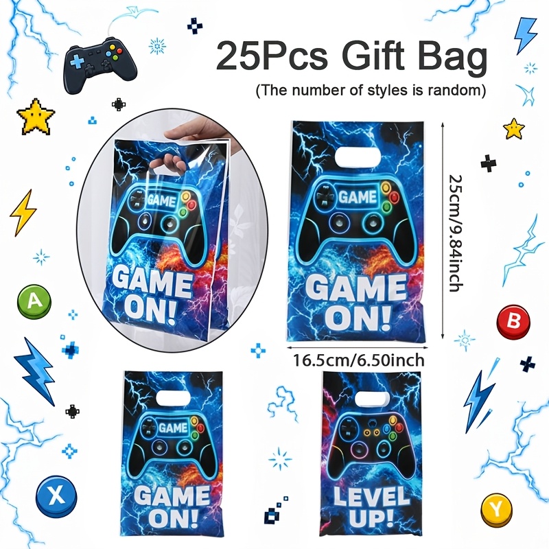 TEMU 10/25/50pcs, Neon Game Controller Gift Bags(random Style), 2 Mixed Designs Level Up Handle Gift Bags, Gamer Birthday Party Gift Packaging, ,