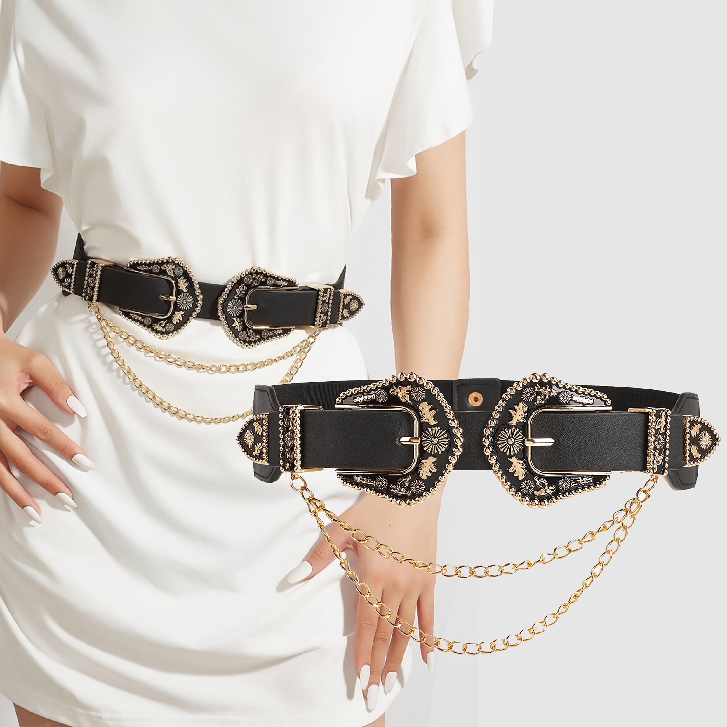 TEMU Women's Bohemian Cyber- Double- Chain Belt - Multiple Sizes (large Sizes) - Ideal For Music Festivals, Outdoor Travel, Street Photography, And
