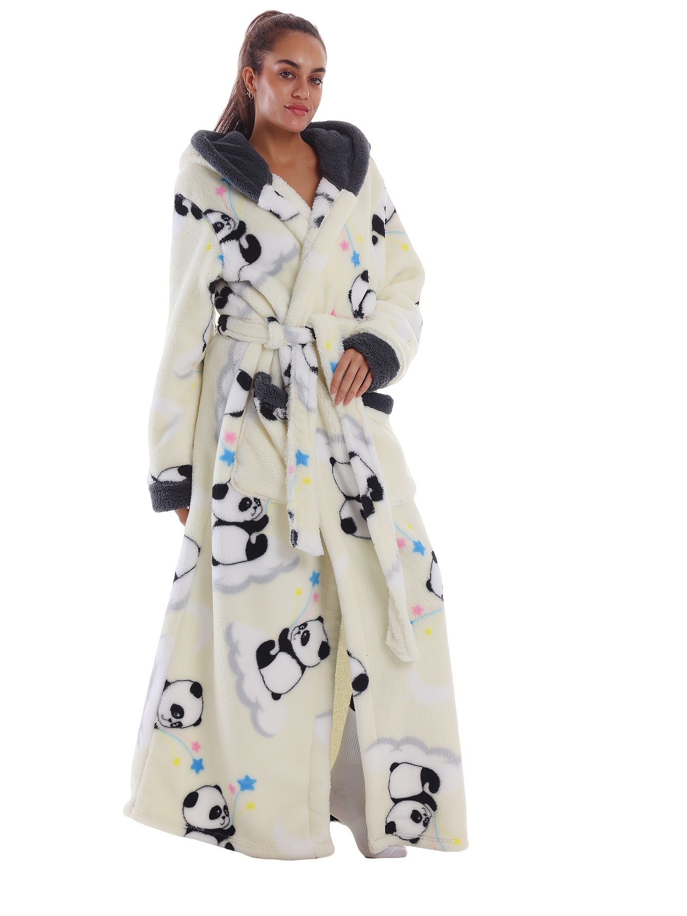 Carnival - Mother'S Day - Extra Thick And Warm - Indoor Home Bathrobe -  Waist Tie - Machine Washable - with Pockets - This Version Has a Hood -  Recommended Height 63.78inch-75.59inch - * - White Panda ...