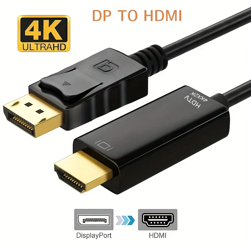 4K DisplayPort to HDMI Cable 6 ft, 4K DP (Display Port) to HDMI Cord  Adapter 6ft Braided Male to Male Supports Video and Audio (4k, 2160P,  1440P
