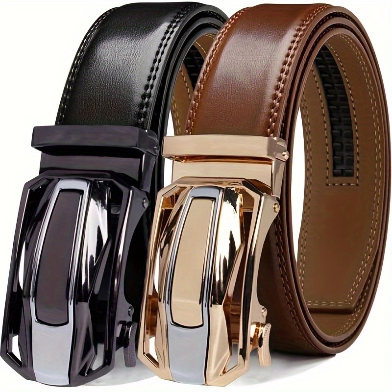 2pcs Men'S Ratchet Leather Belt Set - Sliding Belt Adjustable For Gift Mens Dress Fashion Belts1 3/ 8", Christmas Gift Ideal Men'S Belt Accessory