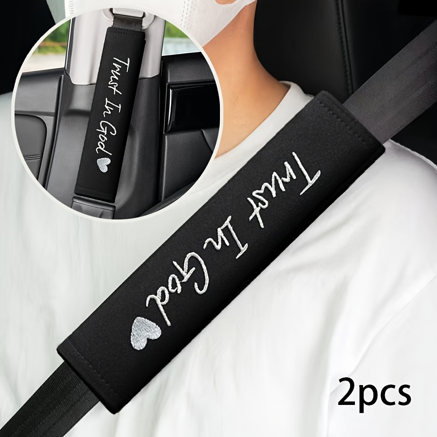 Image of 2pcs Car Seat Belt Shoulder Pad Covers, Embroidered Letter Shoulder Pads, Car Seat Belt Shoulder Cushions, Suitable For Drivers And , Car Interior Accessories
