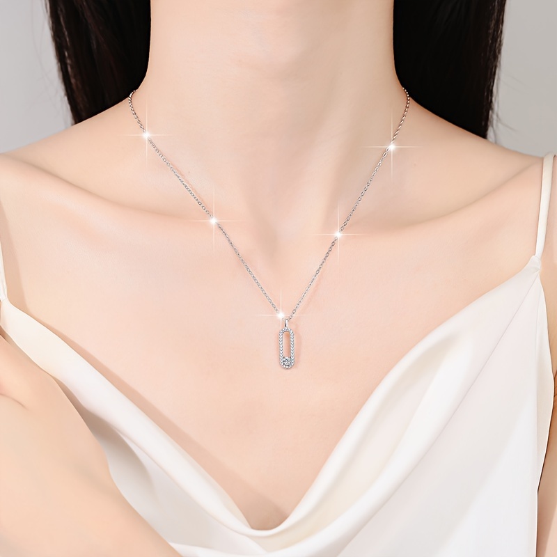 BINALOVE 1CT Moissanite Pendant Necklace S925 Sterling Silver December Birthst