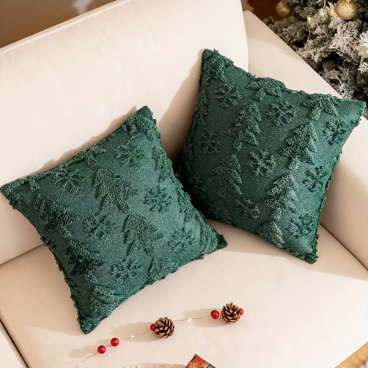 1pc Winter Christmas Fluffy Christmas Tree Snowflake Pattern Pillowcase, Craft Home Decor Sofa Cushion Pillowcase