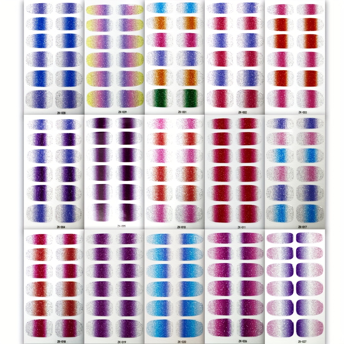 Image of 15 Full Nail Wraps Featuring A Multi-colored Gradient Glitter Design, Perfect For Ladies Attending Music Festivals Or Parties. Ideal For Nail Art Supplies
