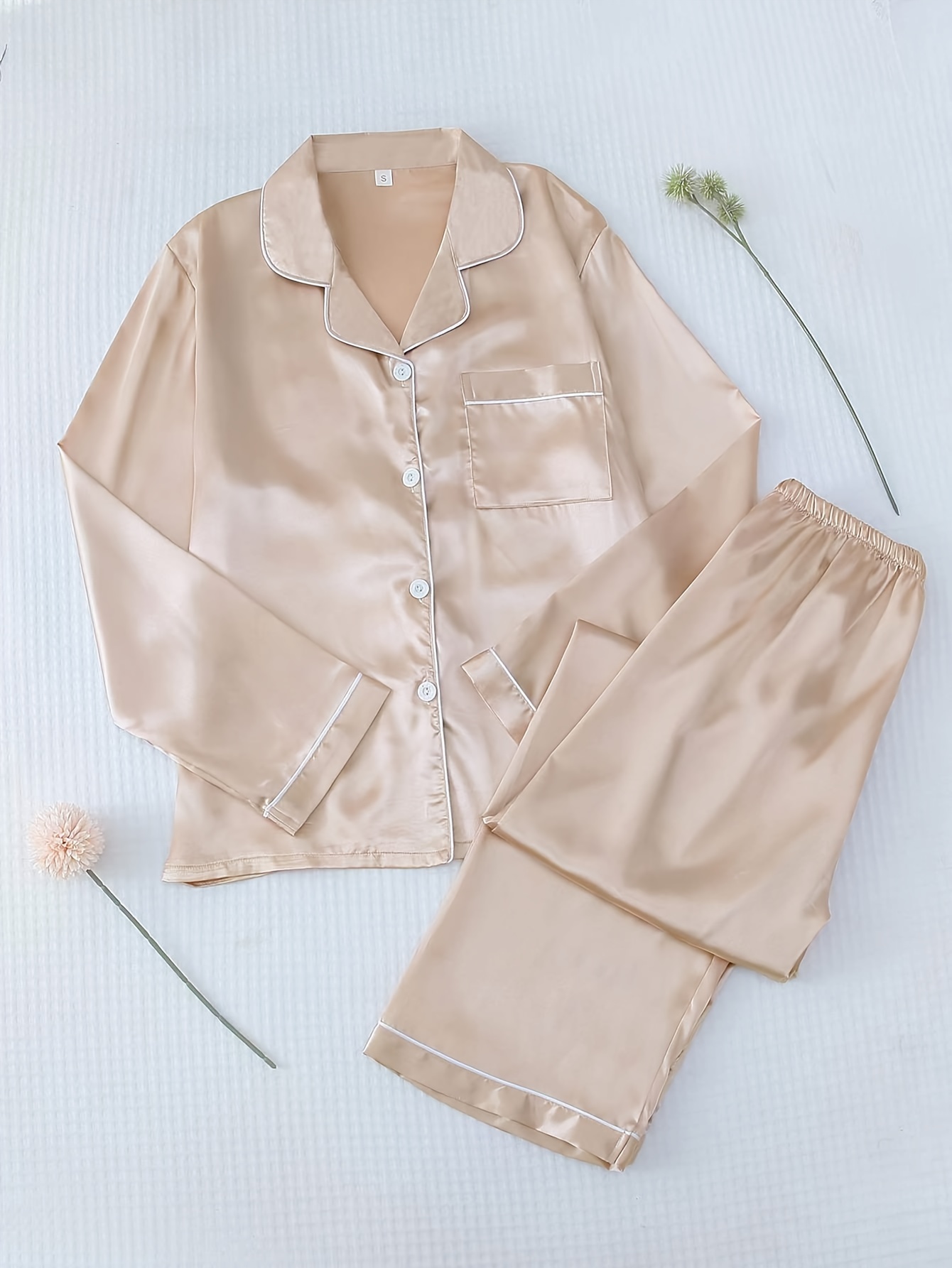 Loungewear Aliexpress Simple Solid Pajama Set Long Sleeve Buttons