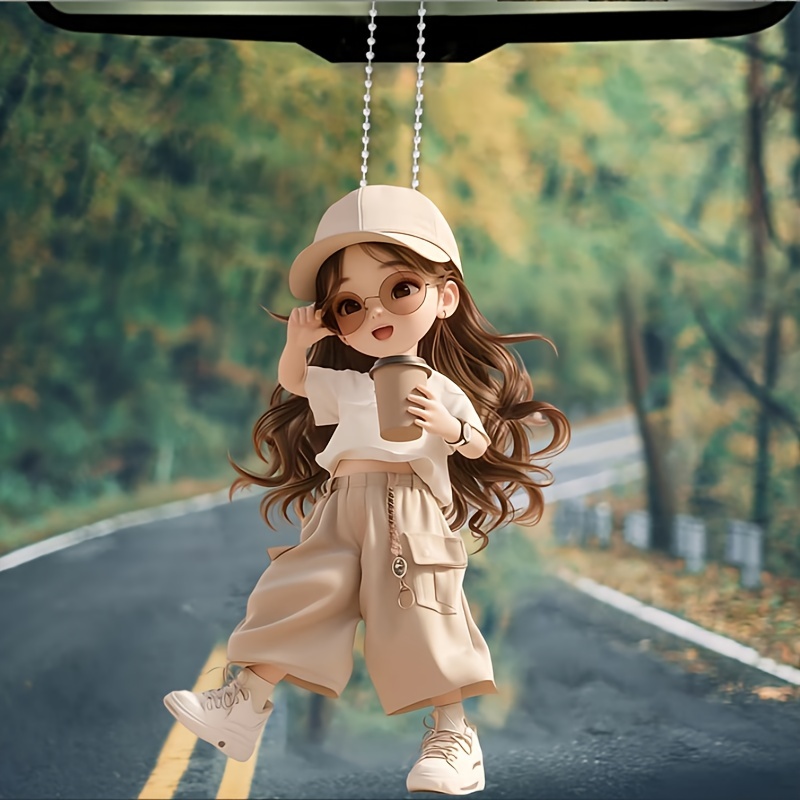 

3pcs Random Style Acrylic Cartoon Cool Girl Car Hanging Ornaments, Decoration, Car Accessories, Car Decorations