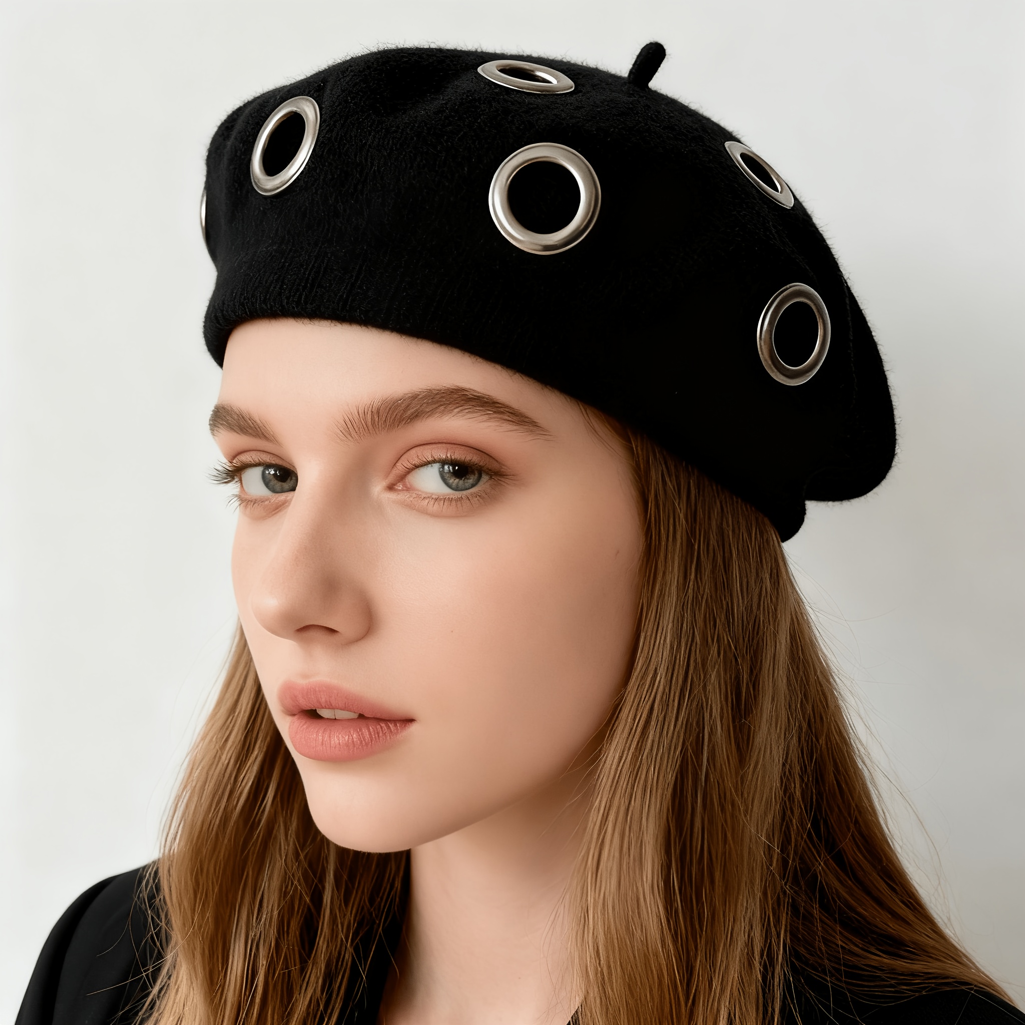 TEMU A Stylish And Versatile Beret With A Metal Buckle Decoration. And Placement Of Accessories .
