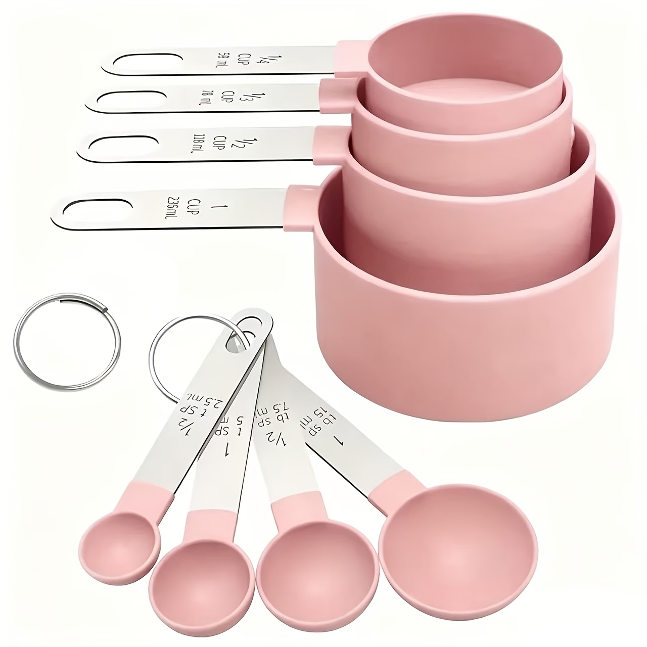 TEMU 8pcs Stainless Steel Measuring Cup And Spoon Set With Handle, Coffee Spoon, Flour Spoon, Measuring Spoon, Suitable For Dry And Liquid