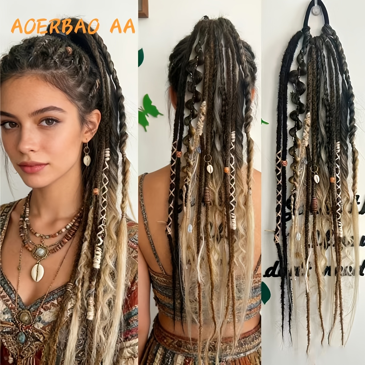 Image of Women's Wigs, Women's Braided Wigs, Handcrafted, Each Ponytail Wig Features Different Braid Styles, Elastic Cord Design For And Simple Use, Allowing You To Create Looks. In Multiple Color Combinations