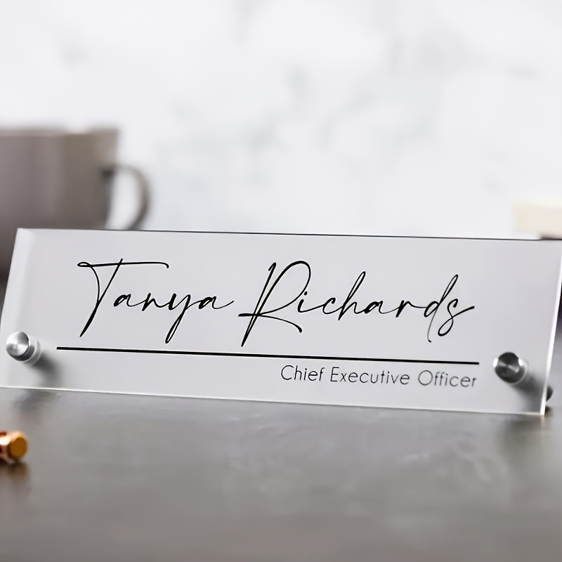 

1pc Personalized Acrylic Desk Nameplate With Transparent Frosted Lettering - Table Card For Ceo, , Office Decor - Unique Graduation Or Corporate Gift Idea