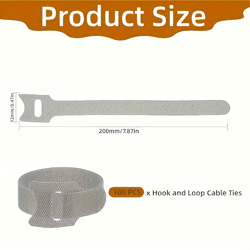 88 Pack 20cm Reusable Hook & Loop Cable Ties