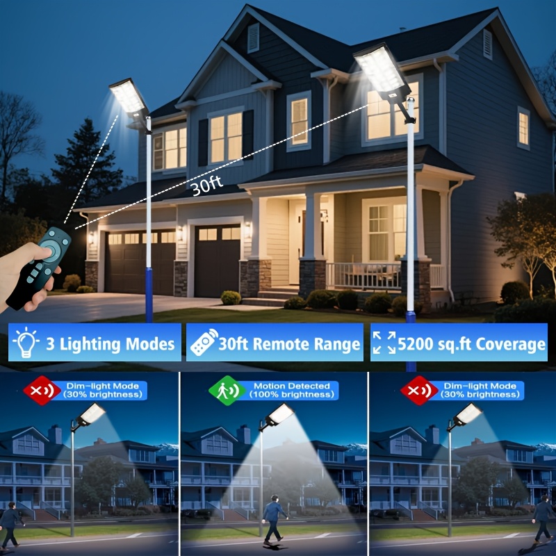 Outdoor Curved All-in-One Solar Street Light, 24000mAh Ultra-Large Capacity Battery, 1152LEDs Large Screen Illumination, Motion Sensor, with Remote Control, Suitable for Courtyards, Parks and Villas