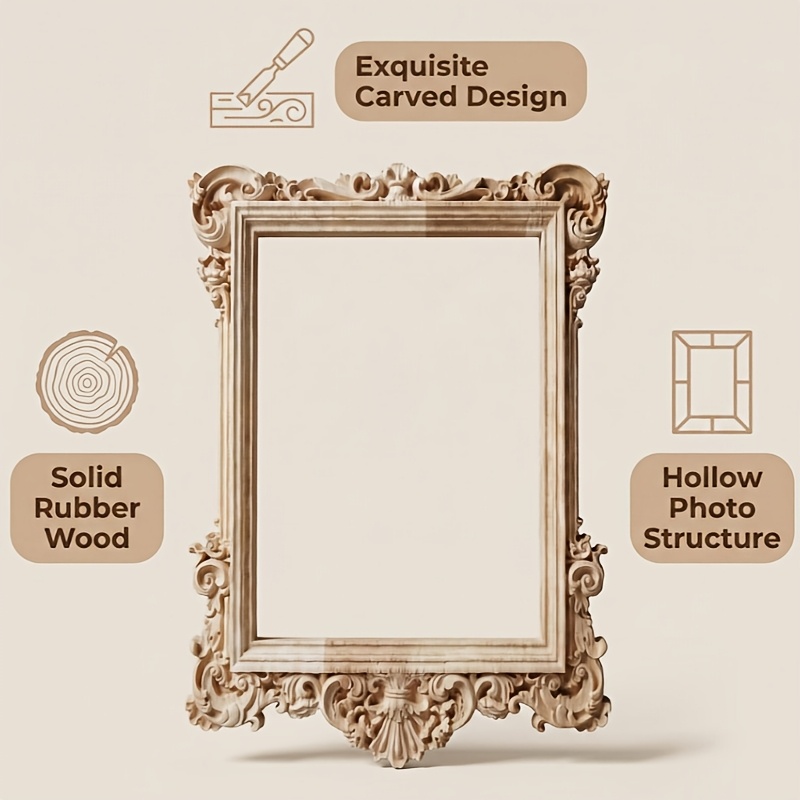 1pc horizontal chinese vintage solid wood frame suitable for picture or mirror wood traditional carved panel wall decor for entryway living room picture frame light luxury photo frame home ornament