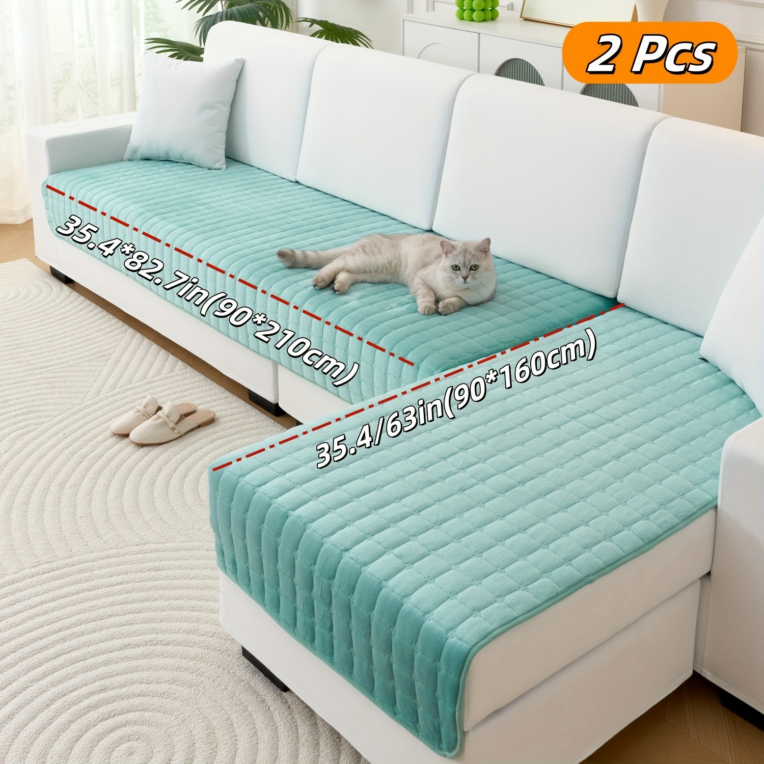TEMU 2 pièces Housse de Canapé en Flanelle Épaisse à Carreaux Rétro Antidérapante pour Automne & Hiver, Adaptée aux Animaux, Lavable en Machine,