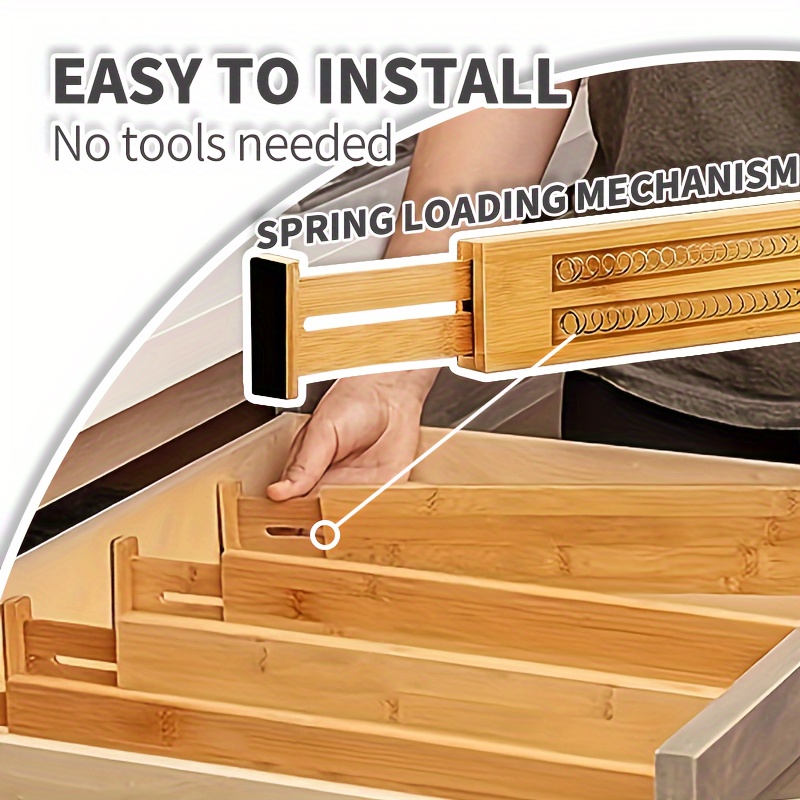 4/6pcs Bamboo Drawer Dividers - Expandable & Adjustable, Telescopic Range is from 43cm to 56cm, Drawer Underwear and Socks Separation organizer, Versatile Organizer for Home Efficiency - Neat Storage Solution