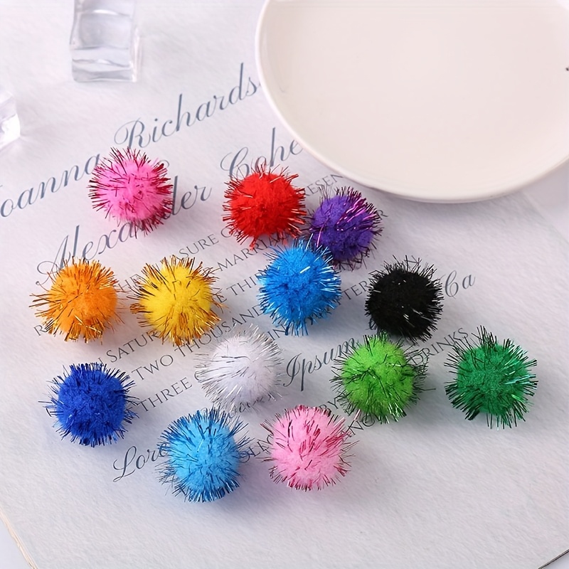 Image of [ Christmas Pom-poms ]500 Glittery Pom-poms, Colorful Small Sequined Plush White, Green And Red Decorative Balls, Suitable For Handcrafting, Holiday Decoration And Home