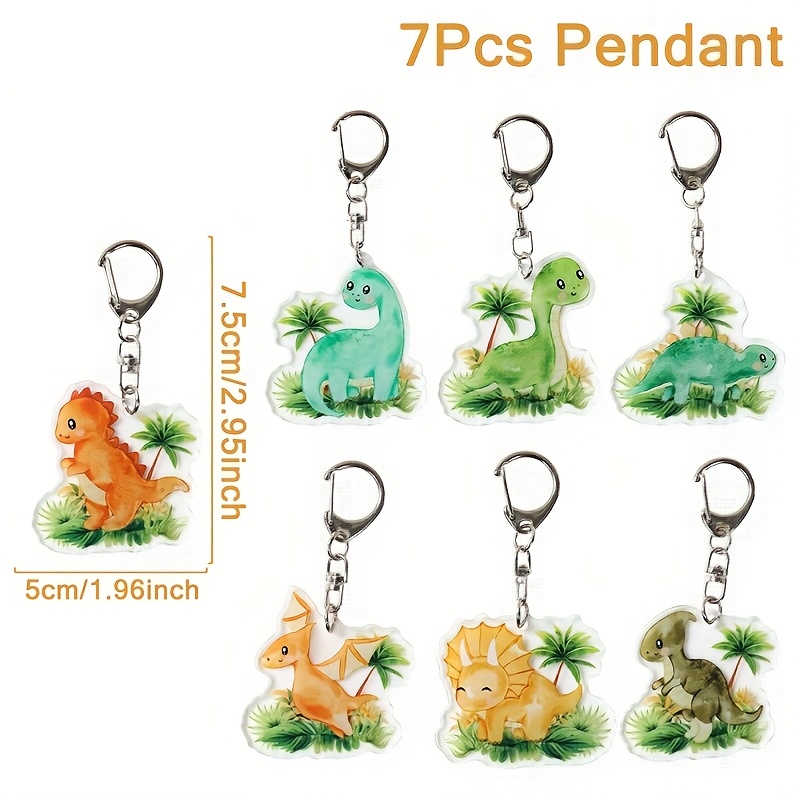 7pcs,dinosaur Acrylic Keychain,dino Theme Party Pendant,happy Birthday Party Decoration,1st Birthday Supplies,baby Shower Party Supplies, Dinosaur Pattern Bags Pendant