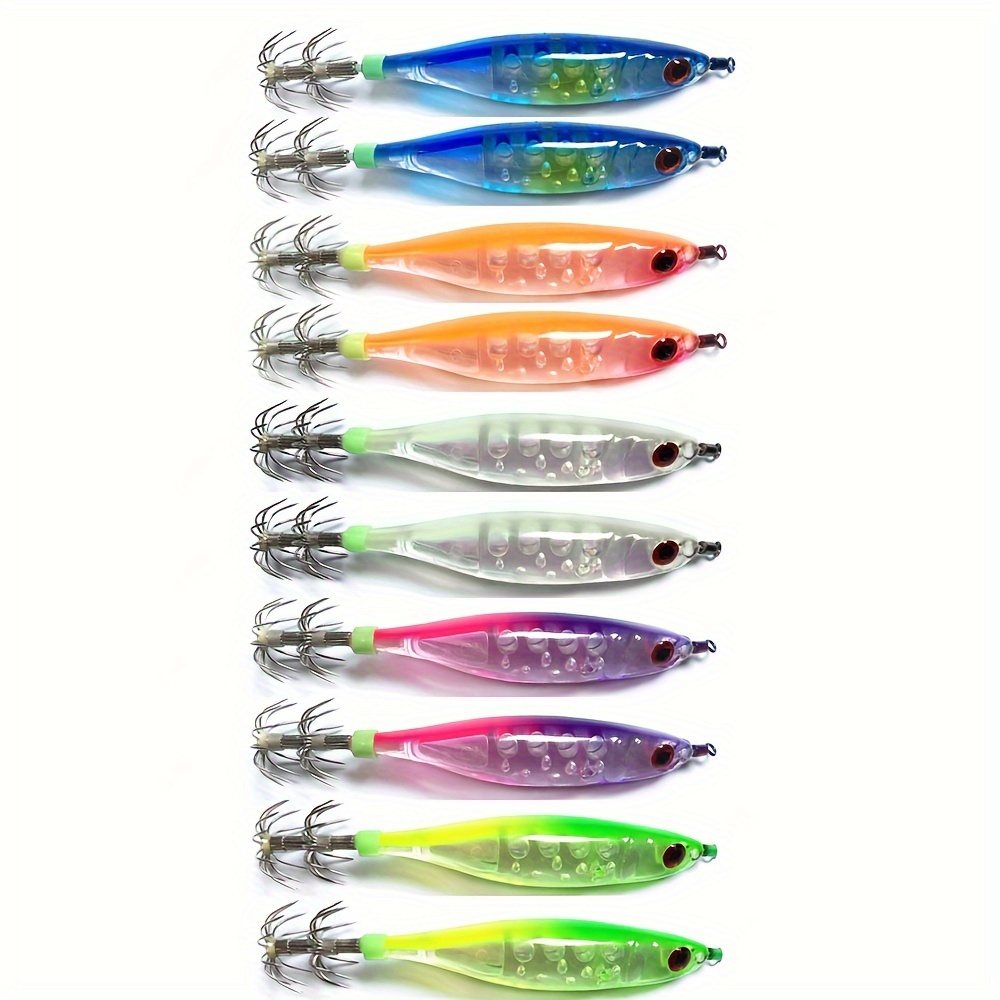 

10pcs -the-dark Squid Fishing Lures With Hooks - Abs Material, Translucent Body With Patterns, Night Fishing Tackle For & Octopus