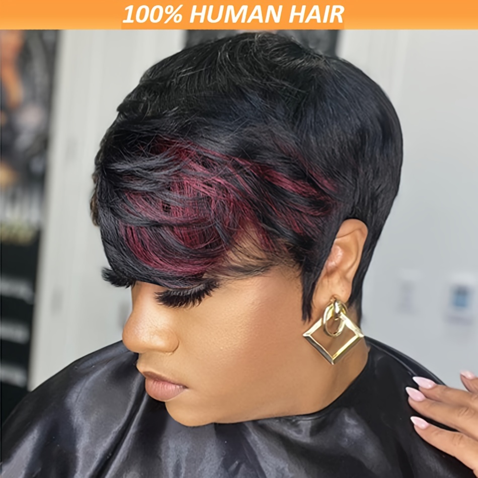 

Chic Layered Pixie Cut Wig For Women - 180% Density, Glueless Brazilian Virgin Human Hair With Bangs, Short Straight Style, No Lace, Daily Use