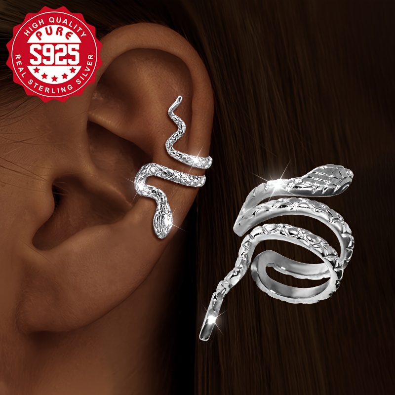 

1pc Vintage Snake Ear Clip, 925 Sterling Silver Plated, Small And Cute, Parties, Festivals, And , 1.17g