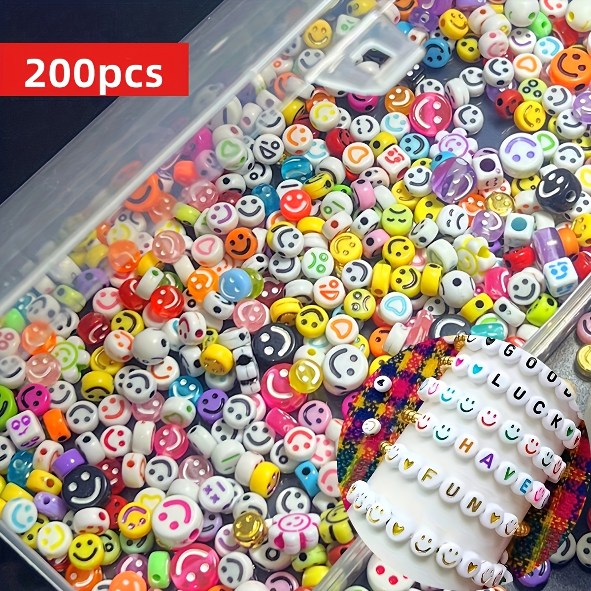 TEMU 500/200pcs Of 7-10mm Assorted Face Beads Loose Acrylic Beads In Random Styles And Colors Suitable For Bracelets And Necklaces For Women