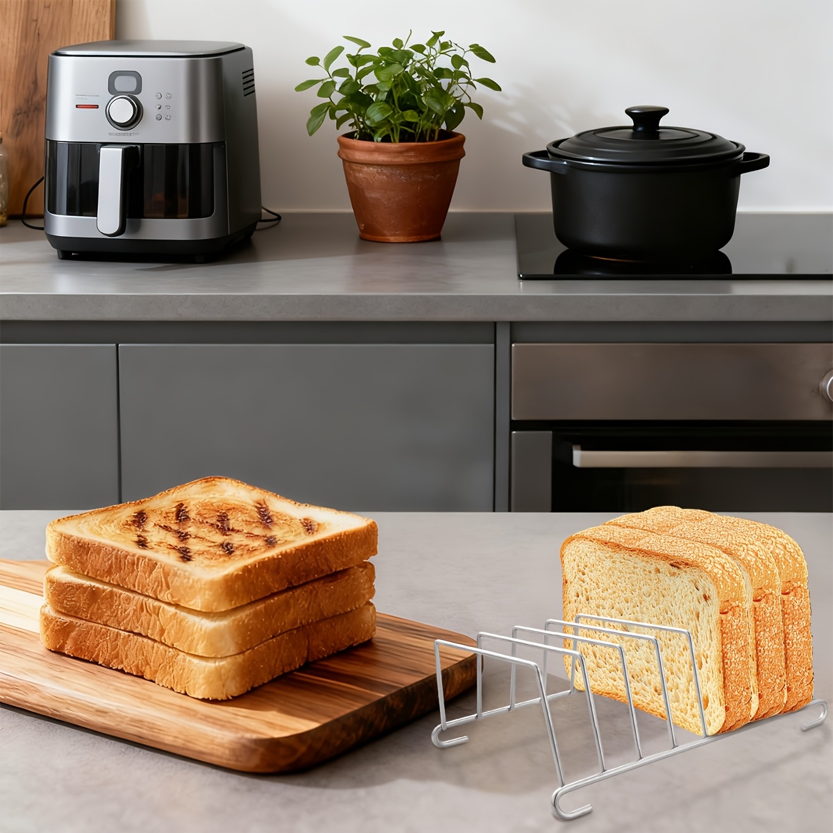 E-shop 1 Stück Edelstahl Air Fryer Toastregal, Brotkühl- und Servierregal, Toastregal, geeignet für Toast und Gebäck - Ideal zum Backen und Servieren