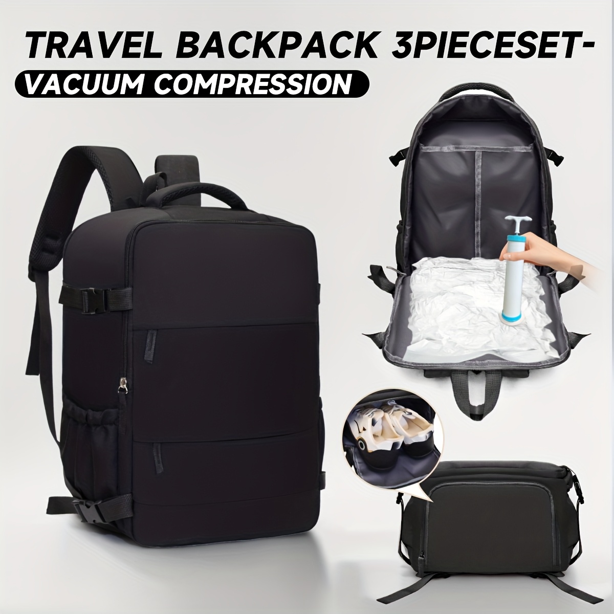 E-shop Reisegepäck Vakuum-Kompressions-Rucksack mit Vakuumpumpe Kombi-Set, für Kabinentasche Rucksack 40x30x20 Reisetasche Handgepäck Rucksack 35,56 cm