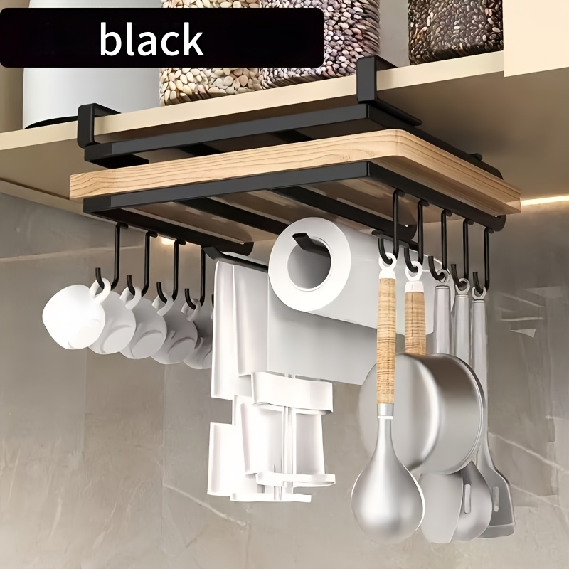 TEMU 1 Multi-functional Kitchen Wall Mounted Storage Rack With 10 Storage Hooks, Suitable For Storage Of Kitchen Tools Such As Sticky Board, Roll