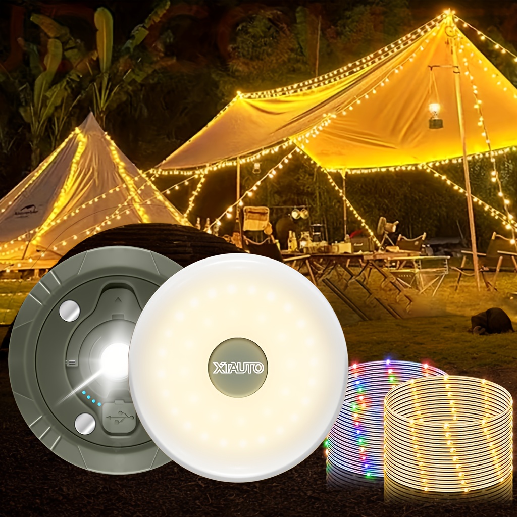 TEMU 4 In 1 Multifunctional Led Camping Light, Outdoor String Lights With 8 Lighting And Magnetic Base, Warm White & Rgb, Ip44 Waterproof, Tent Light