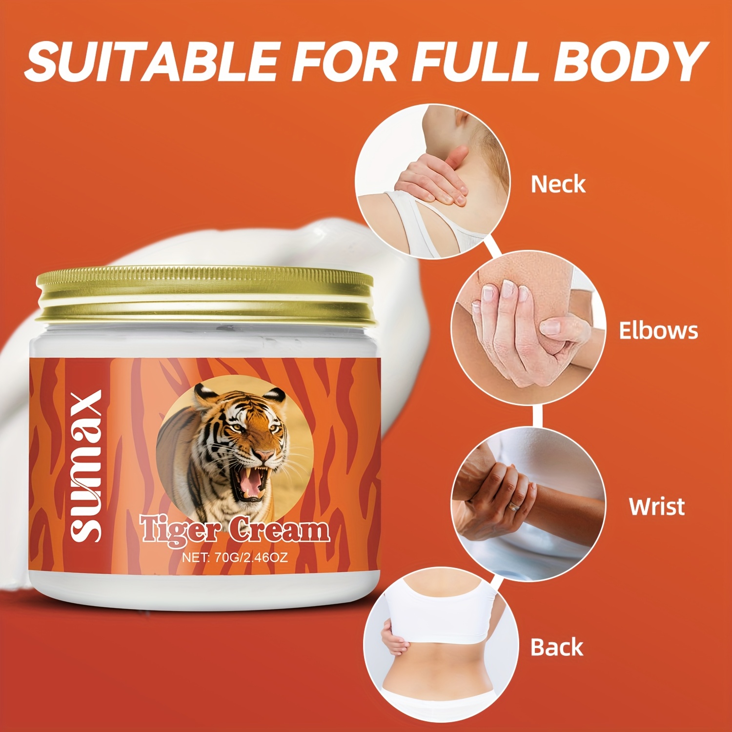 sumax tiger massage cream 1 76  formula joint muscle relief cream for neck shoulders waist knees ankles alcohol free easy absorption unisex for men women   gift massage oil sleek jar   ingredients details 7