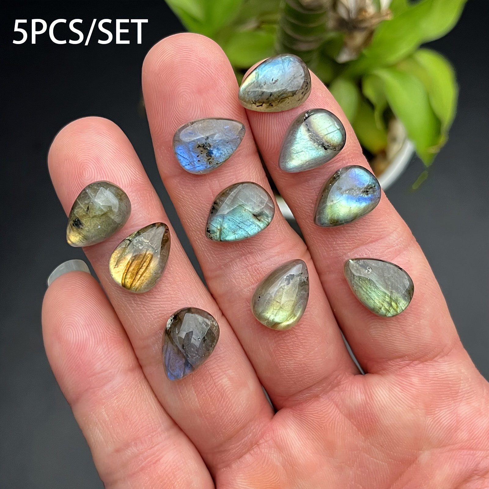 

5pcs/set Cabochons Labradorite Naturelle en forme de Goutte d'Eau, Pierres Précieuses en Cristal pour la Fabrication de Bijoux, Accessoires de Décoration DIY, Pendentifs et Bagues