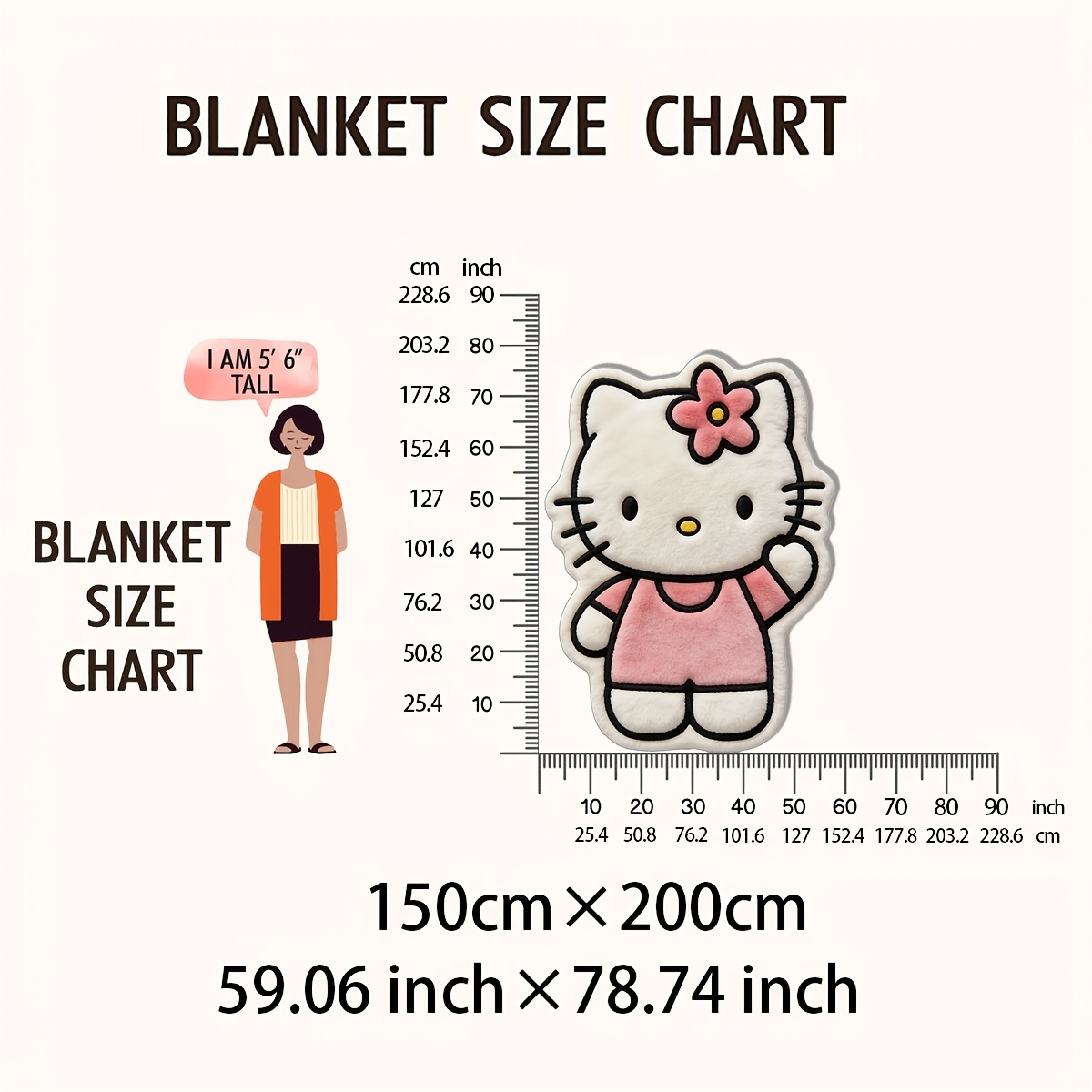 Hello Kitty Irregular Plush Blanket with Fun Character Print