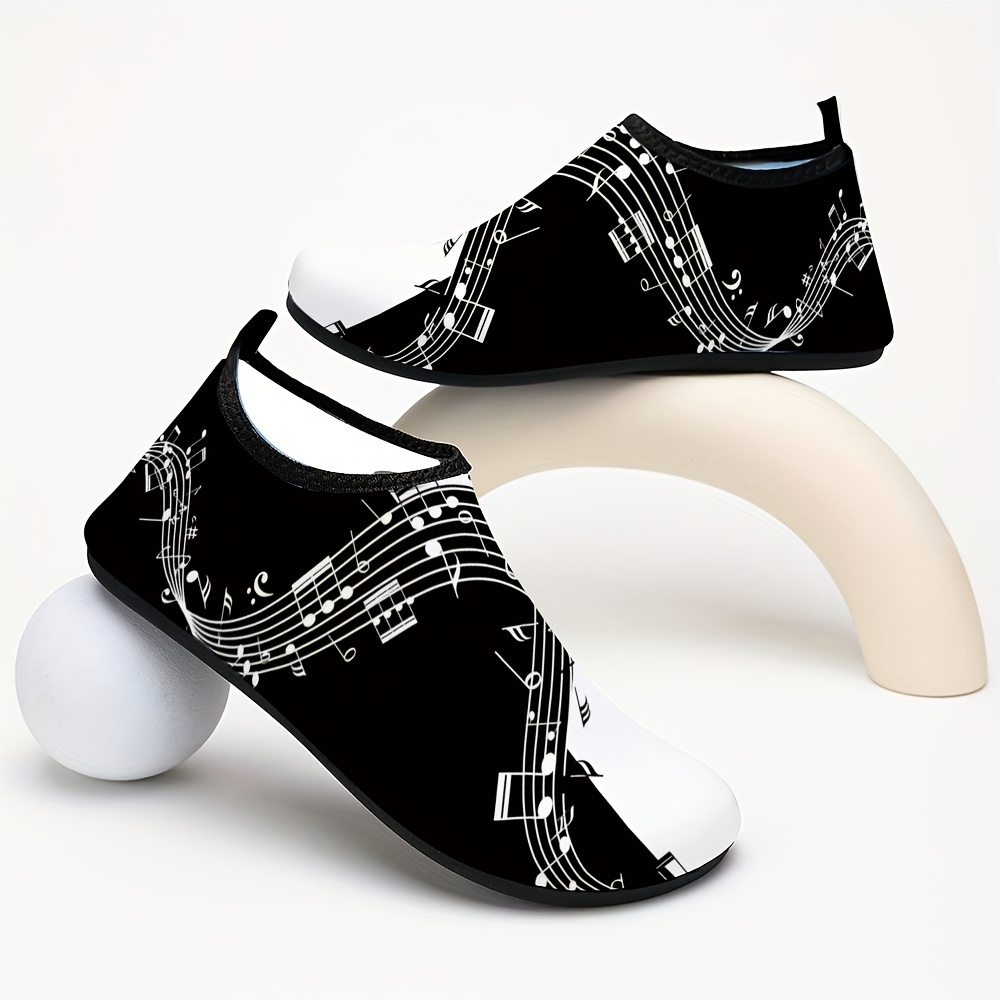 TEMU A Pair Of Lightweight Slip On Outdoor Casual Shoes Printed With And White Musical Note Staff Pattern