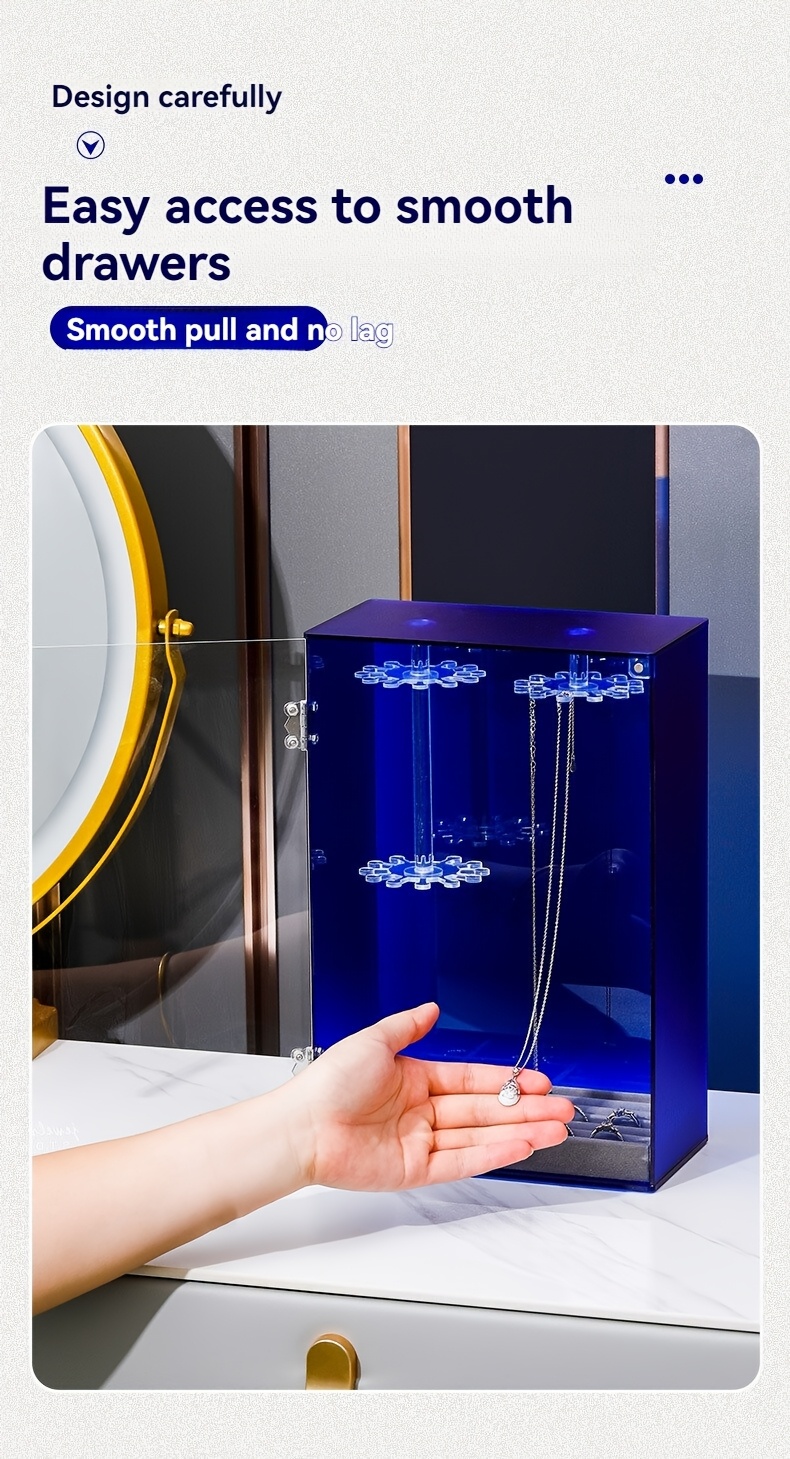 acrylic jewelry organizer box with magnetic closure rotating display for necklaces bracelets earrings rings polished desktop storage box with fabric interior multi hook design for organized access jewelry box jewelry organizer storage decorative fabric interior hanging jewelry organizers Product details 7