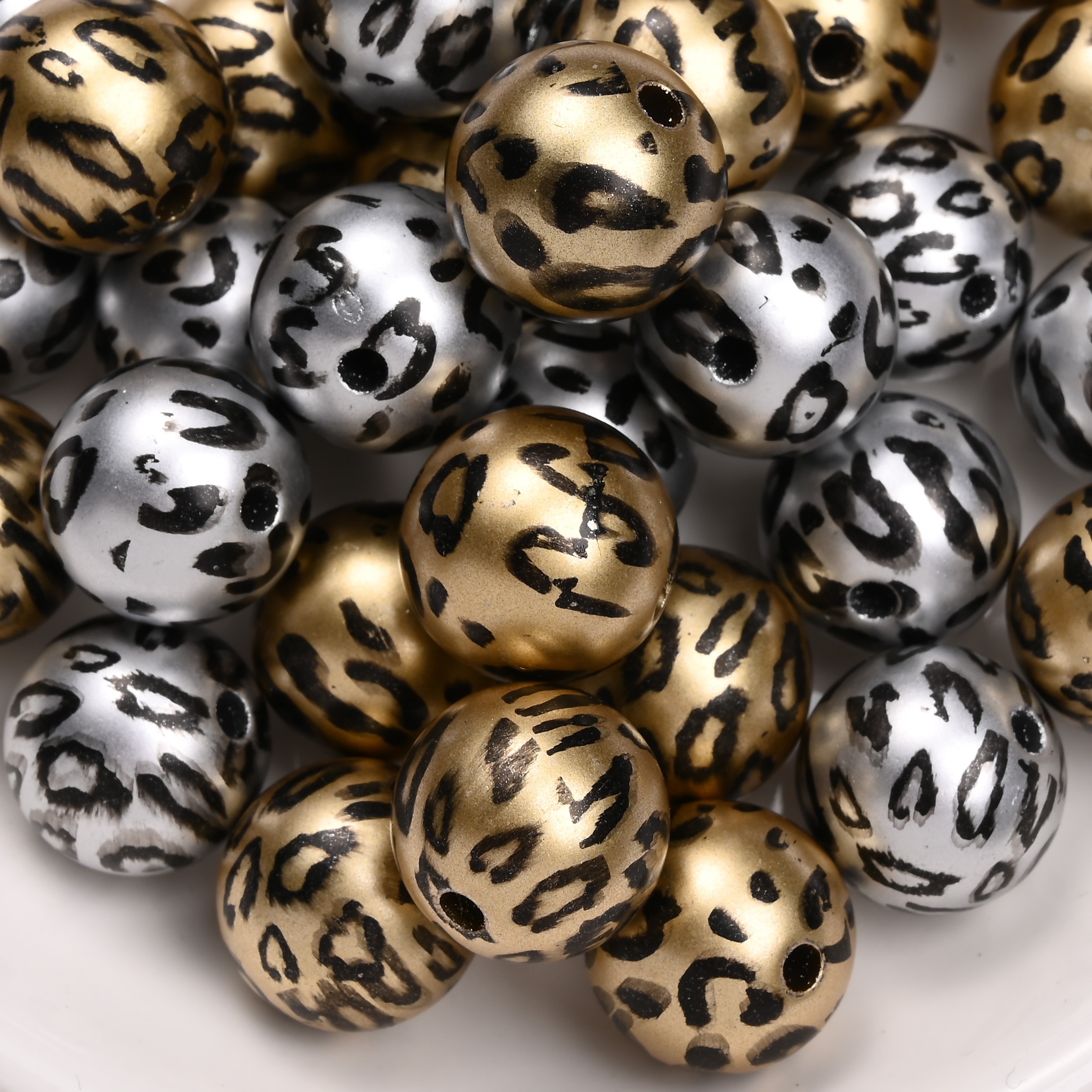 TEMU 16mm 10pcs (random Mix) Golden/silvery Color Leopard Pattern Round Bead Handmade Bead Beaded Loose Bead Pen Phone Chain Necklace Additions