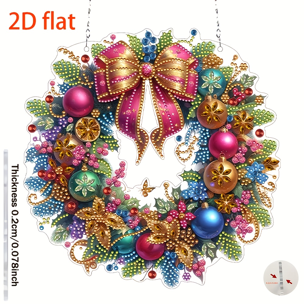 TEMU 2d Flat Christmas Theme Diamond Painting Ornament Wreath Bell Festival Diy Acrylic Irregular Diamond Painting Kit Ab Holiday Decoration Porch