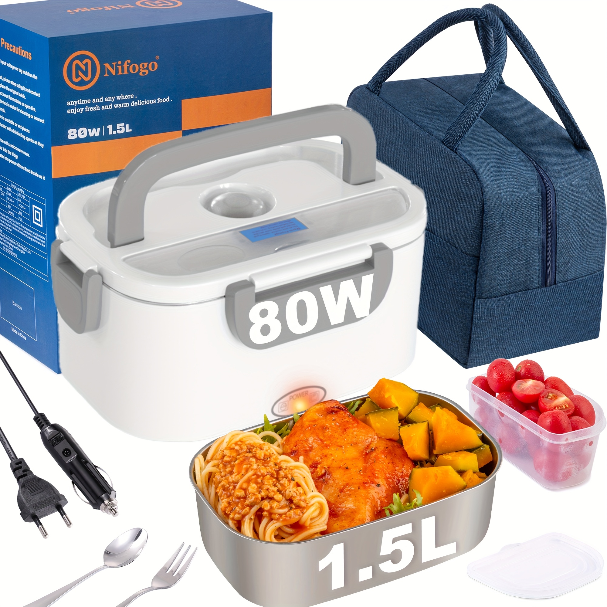 TEMU Electric Lunch Box With 80w Power, 1.8l Capacity For Adult Lunch Box, Thermal Lunch Box, Portable Heating Lunch Box For Going Out, With Thermal