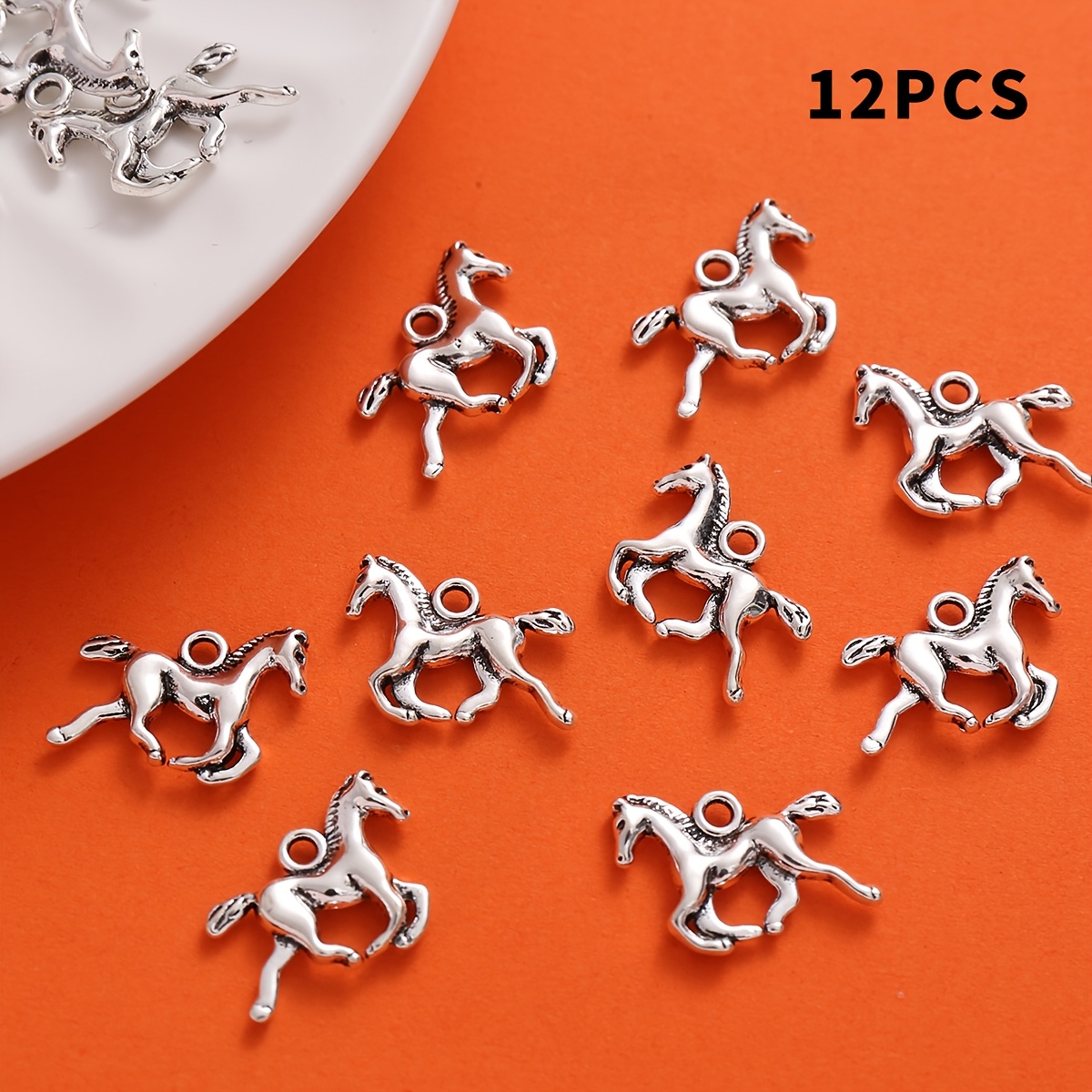 TEMU 12pcs Vintage Alloy Set, Each Containing Exquisite Small Pendants. Silvery Finish The Dynamic Of A Horse, With Smooth And Powerful Lines On The