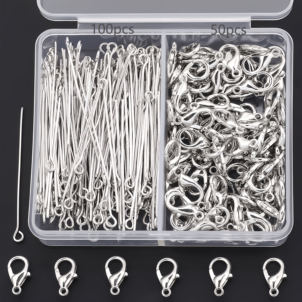 TEMU Kit de fabrication de bijoux DIY 150 pièces/boîte, comprend 100 anneaux blancs, 50 fermoirs à pince, convient pour accessoires de bijoux,