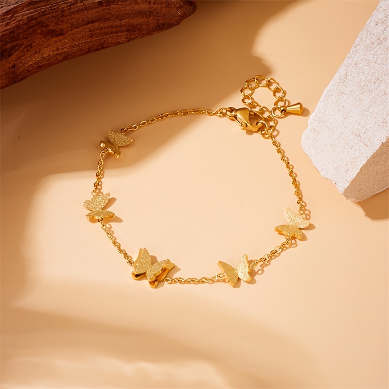 Golden Butterfly Bracelet Stainless Steel Delicate Chain