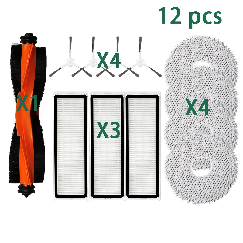 TEMU (12 piezas) Kit de Repuestos Compatible con Xiaomi S20 Plus/S20+/X20+/X20 Plus/X10+/X10 Plus Aspiradora Robot B108GL - 1 Cepillo Principal, 4